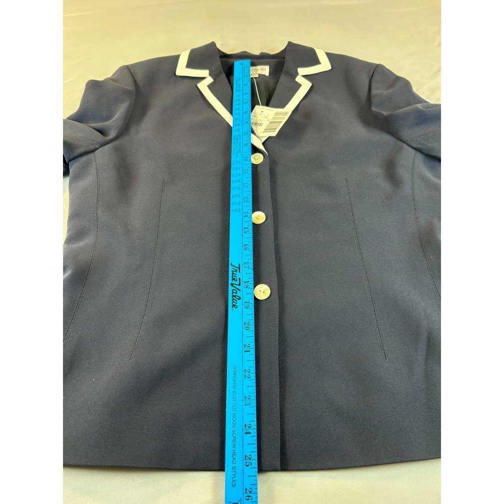 Casual Corner Women Blazer Jacket Sz 10 Navy White Button Front Classic Preppy - Picture 8 of 11